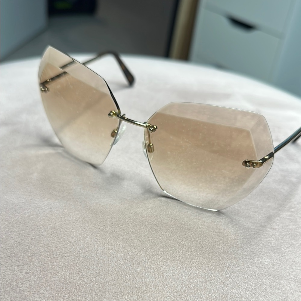 Chanel rimless Elegant Tan Sunglasses